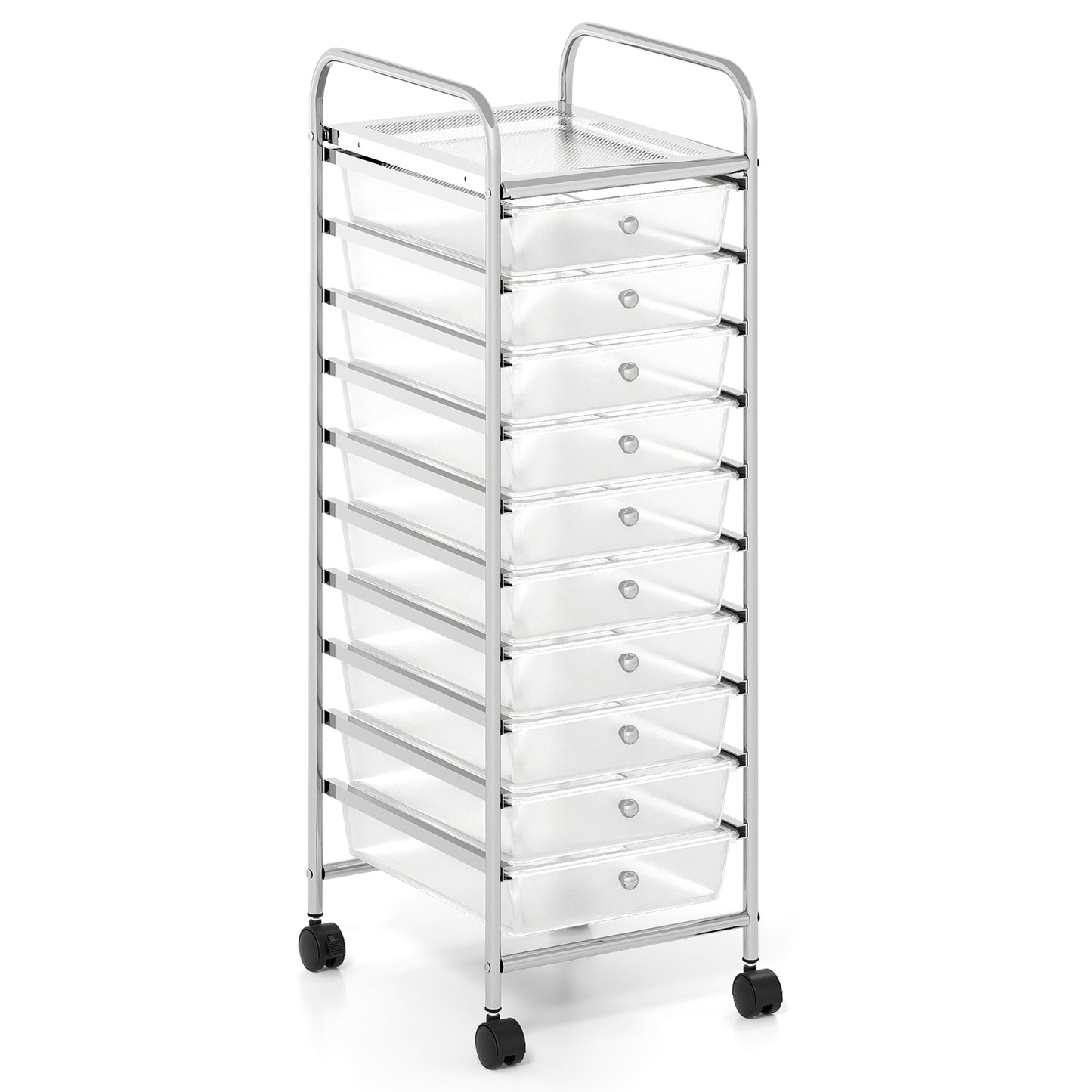 10-Drawer Rolling Storage Cart with Lockable Wheels and Removable Drawers-Black