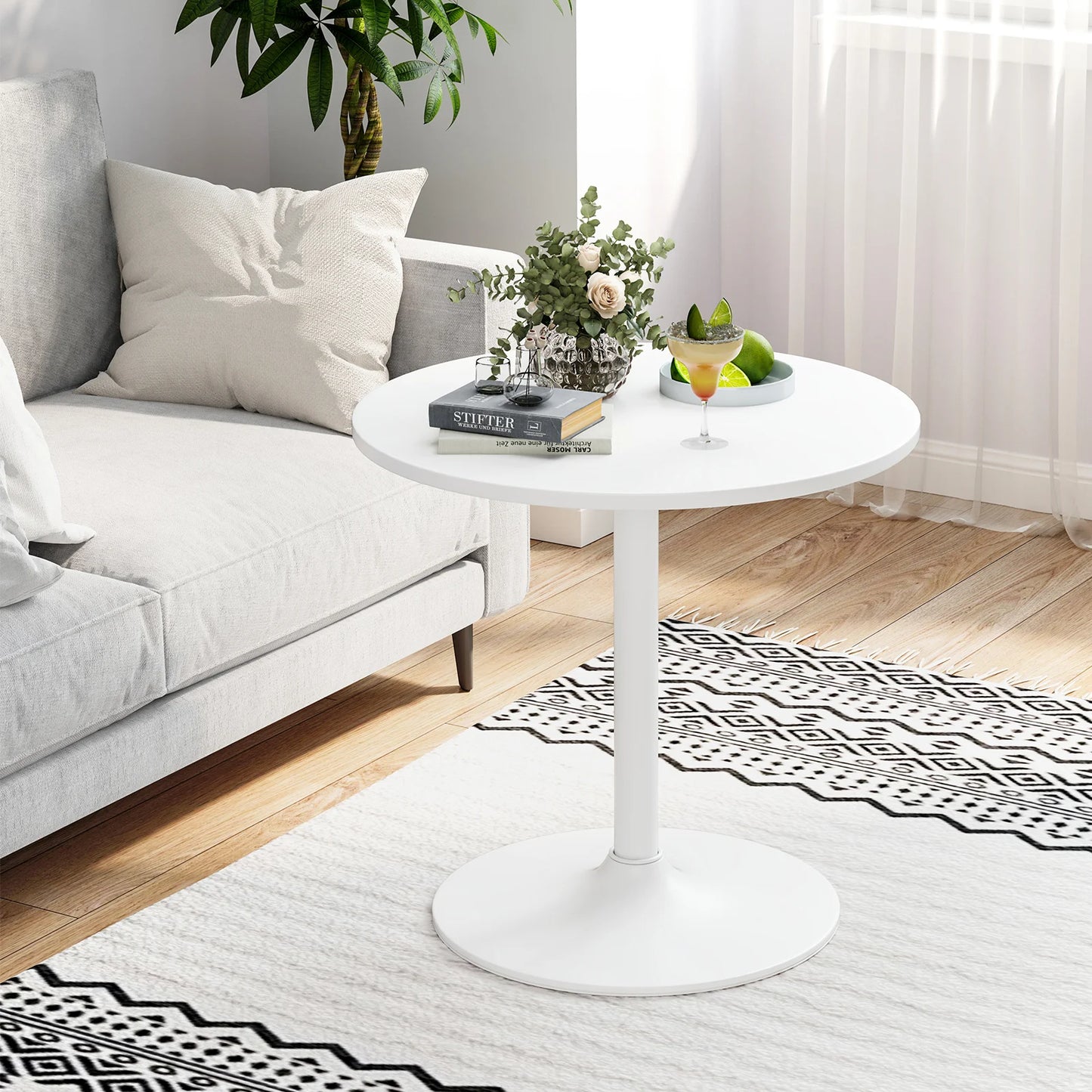 Round Bar Table with Adjustable Height and Metal Base Set of 1-Black