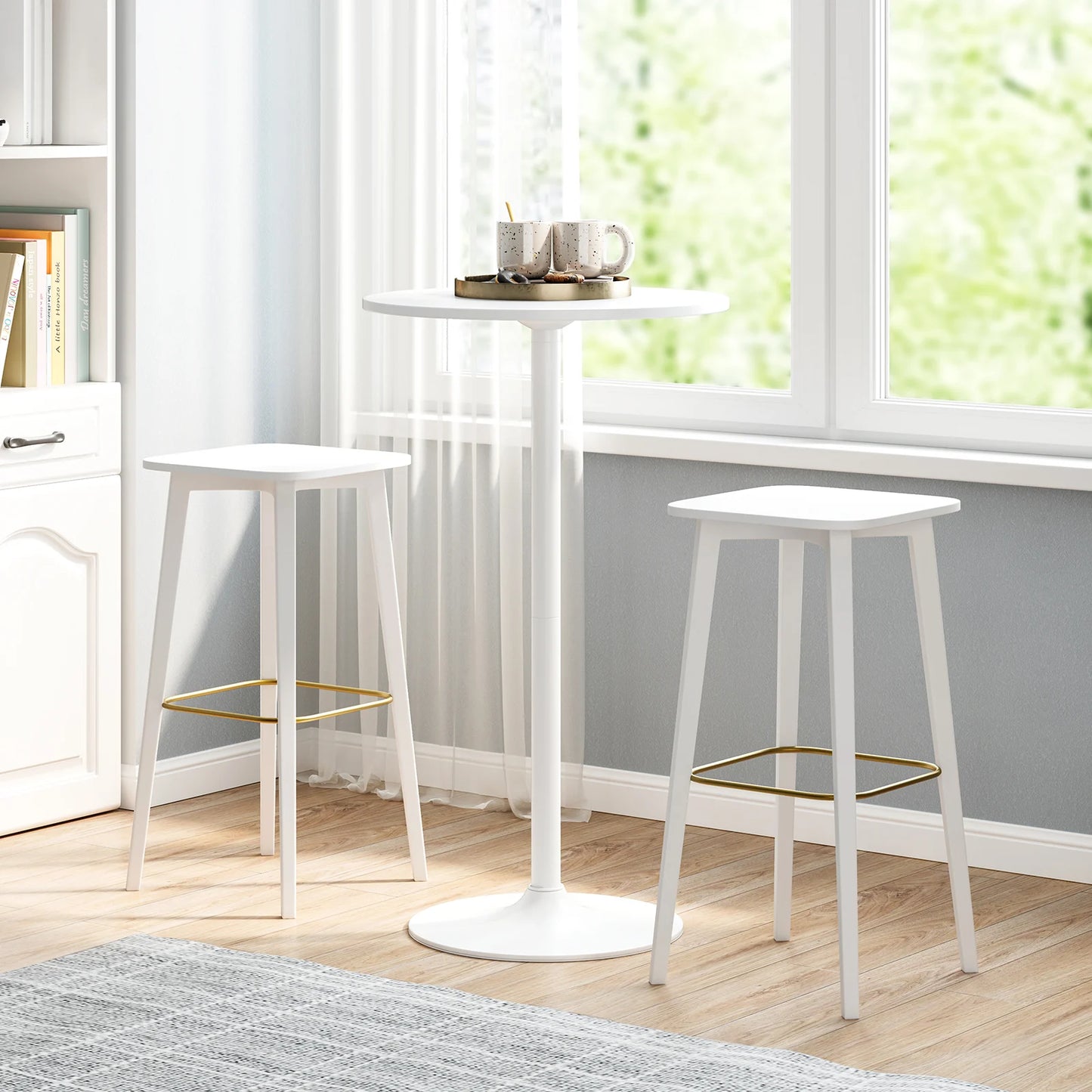 Round Bar Table with Adjustable Height and Metal Base Set of 1-Black