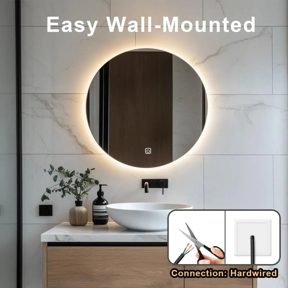 Round LED Bathroom Mirror 50cm – Wall-Mounted Backlit Vanity Mirror 3 Colour