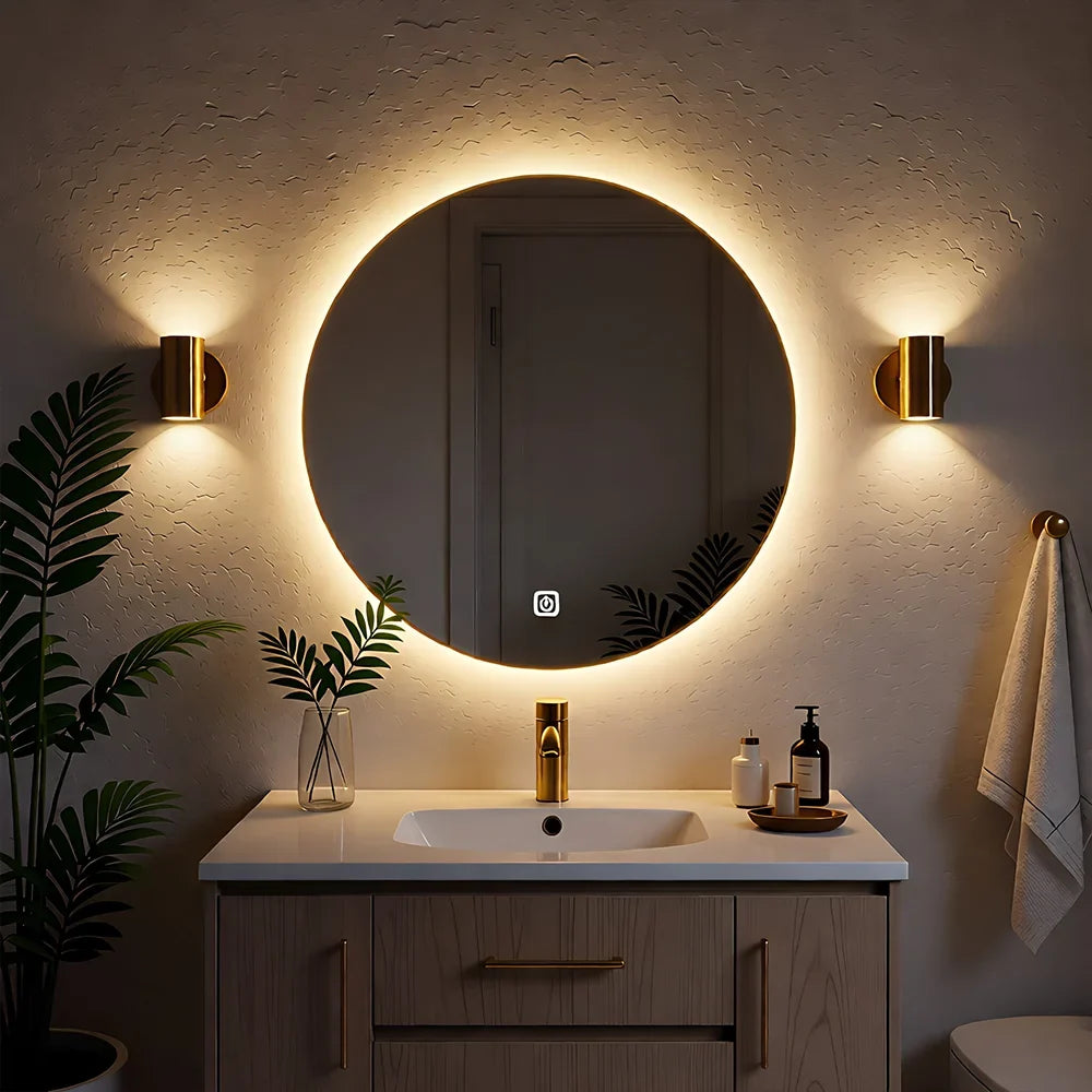 Round LED Bathroom Mirror 50cm – Wall-Mounted Backlit Vanity Mirror 3 Colour