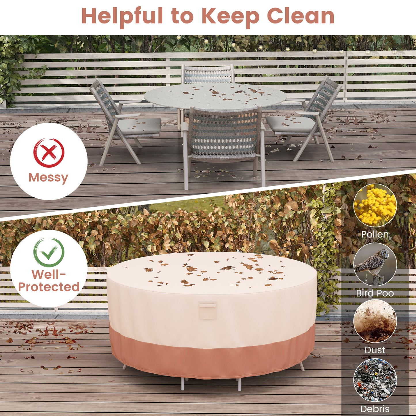158/181/213 CM Round Patio Furniture Cover-Black-L