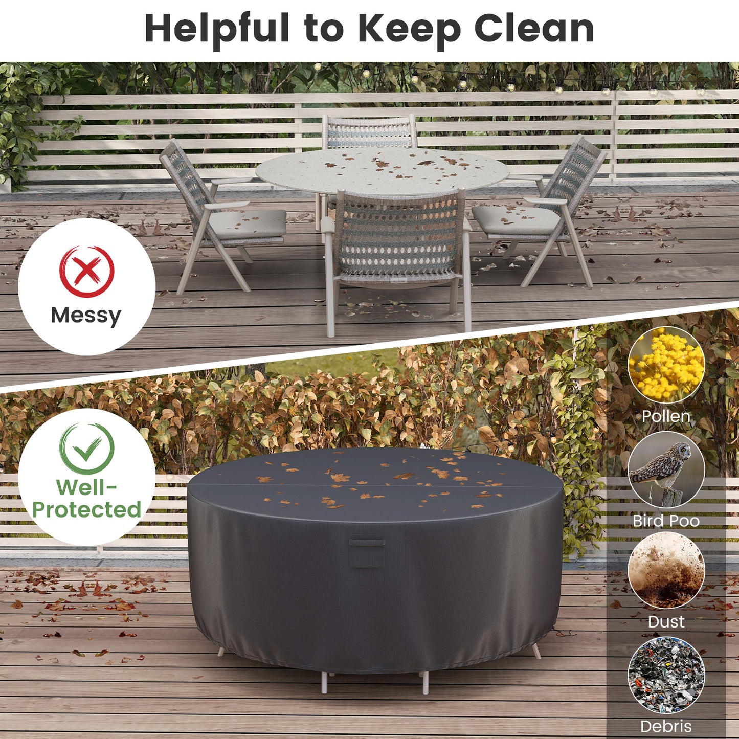 158/181/213 CM Round Patio Furniture Cover-Black-L