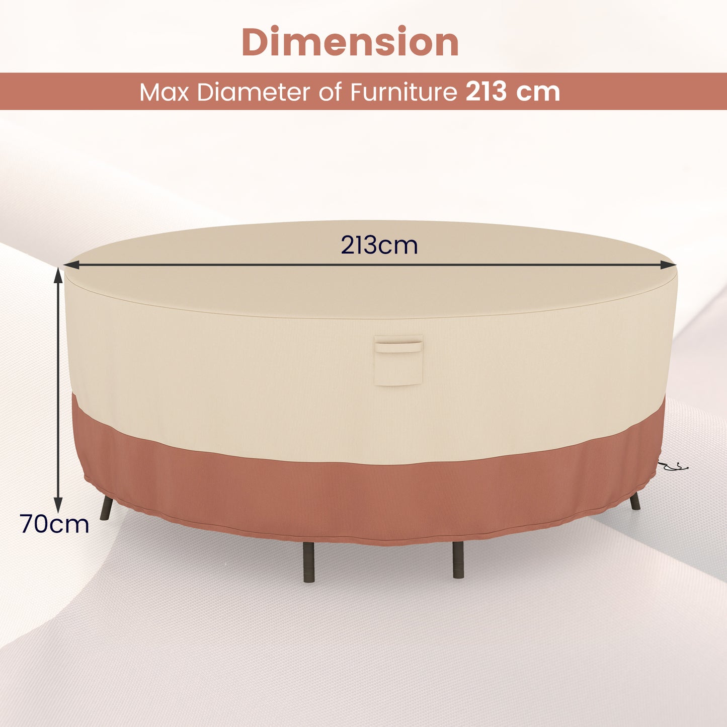 158/181/213 CM Round Patio Furniture Cover-Black-L