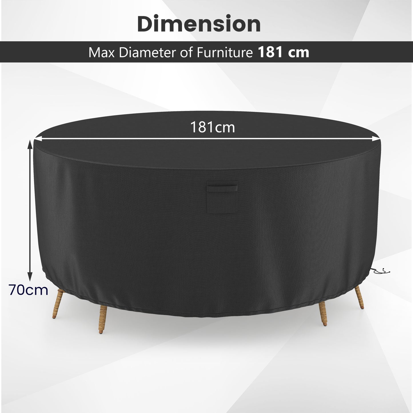 158/181/213 CM Round Patio Furniture Cover-Black-L