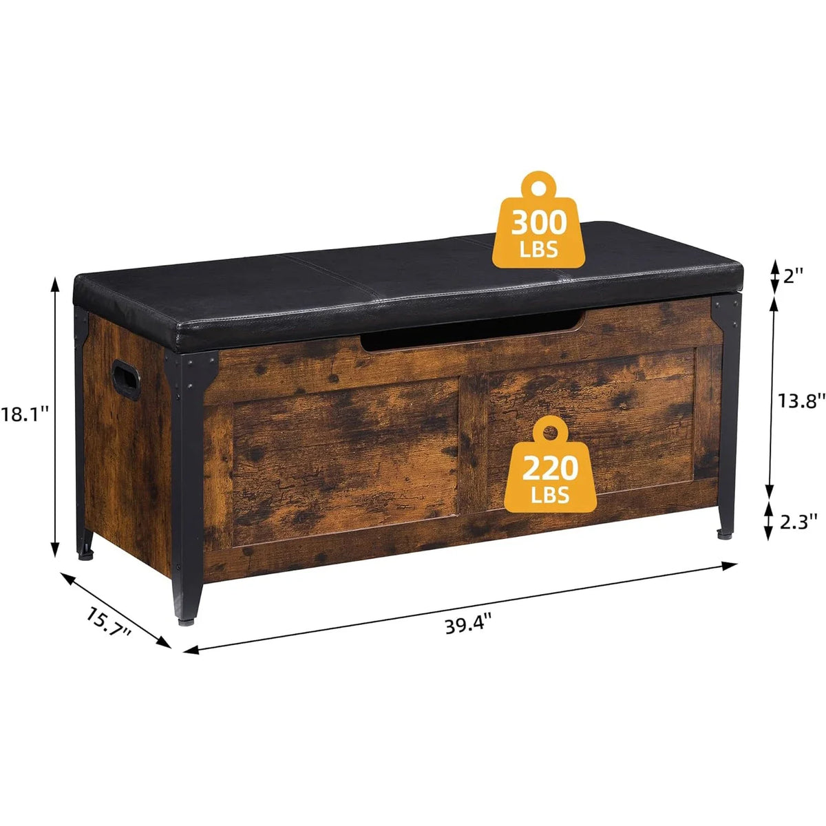 Rustic Brown Wooden Storage Bench Retro Home Storage Chest with Safety Hinges
