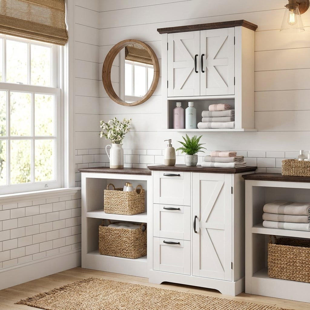 The Rustic Barn Collection - Bathroom Wall Cabinet and 3-Drawer Floor Cabinet