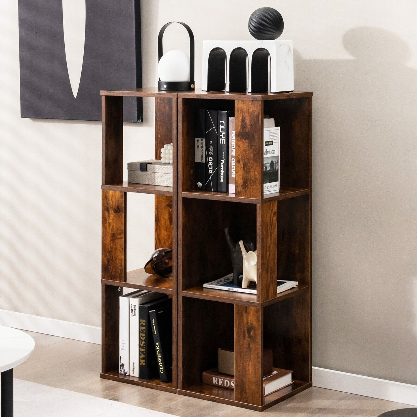 2 Pieces 3-Tier Wooden Storage Bookcase-White