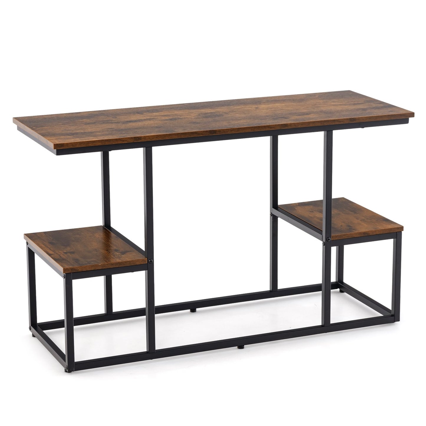 Rustic TV Console Table Industrial Sofa Table with Open Storage Shelves-Rustic Brown