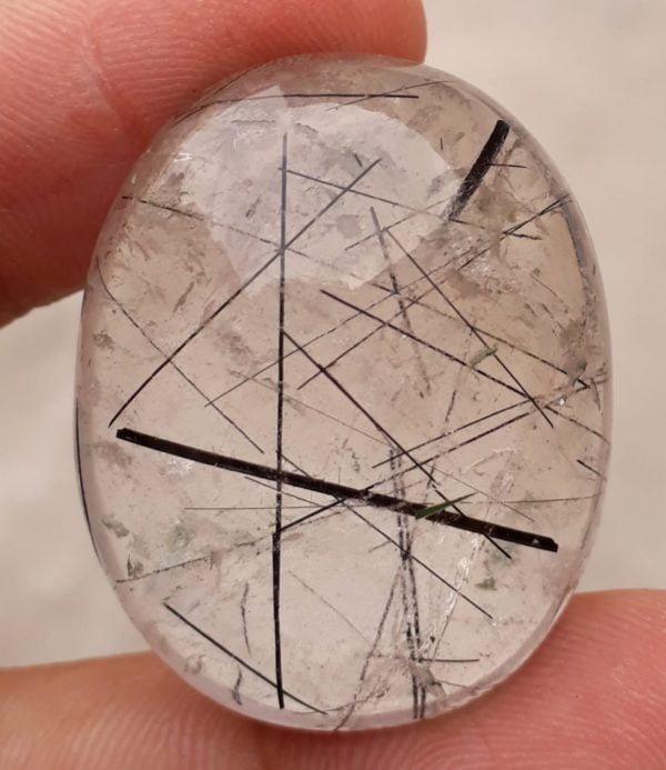 75.35ct Black Tourmalated Quartz -Cabochon Black Rutile Quartz - Rutilated Quartz