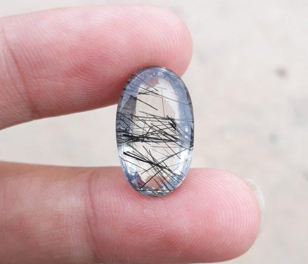 12.65ct Black Tourmalated Quartz -Cabochon Black Rutile Quartz - Rutilated Quartz
