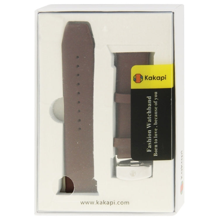 Kakapi for Apple Watch 42mm Subtle Texture Brushed Buckle Genuine Leather Watch Band with Connector(Coffee)