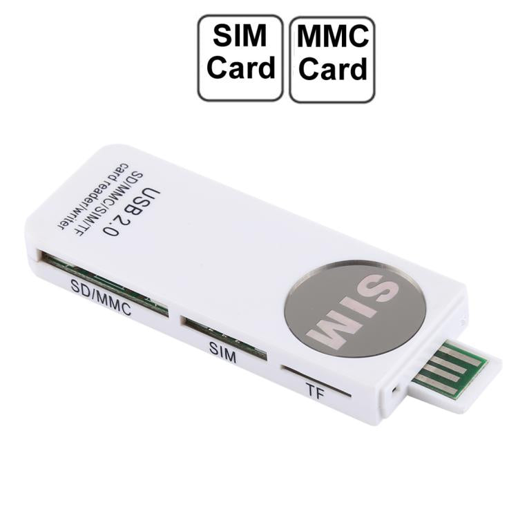 USB Universal Card Reader, Support SD / MMC /SIM / TF Card, White