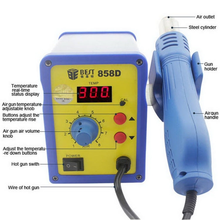 BEST BST-858D AC 220V 50Hz 650W LED Displayer Adjustable Temperature Unleaded Hot Air Gun with Helical Wind(Blue)