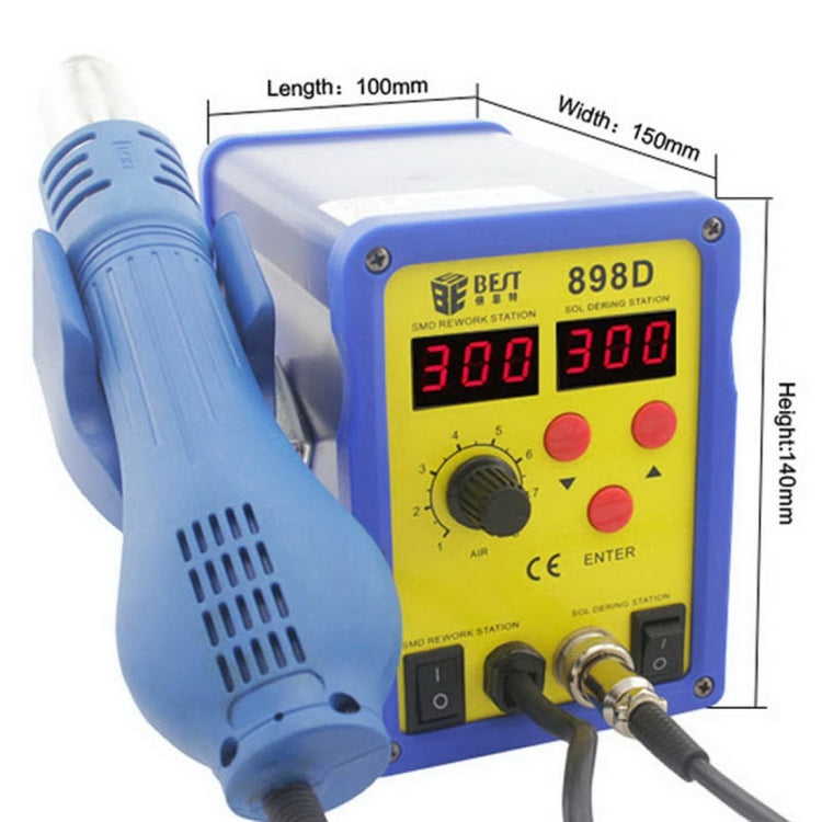BEST BST-898D 2 in 1 AC 220V 720W LED Displayer Helical Wind Adjustable Temperature Unleaded Hot Air Gun + Solder Station & Soldering Iron, BST-898D US Plug, BST-898D EU Plug