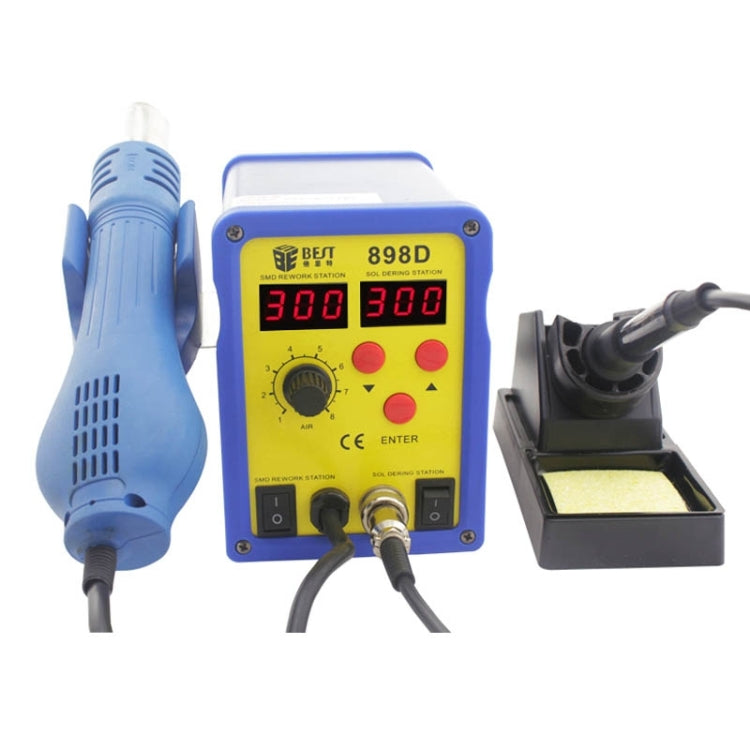 BEST BST-898D 2 in 1 AC 220V 720W LED Displayer Helical Wind Adjustable Temperature Unleaded Hot Air Gun + Solder Station & Soldering Iron, EU Plug(Blue)