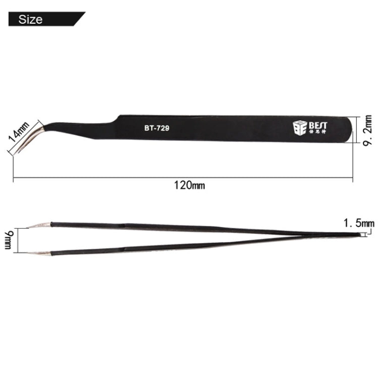 BEST BST-729 202 Stainless Steel Anti-static Curved Tip Tweezers