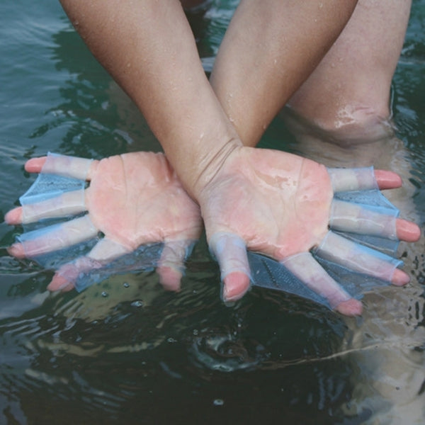 Silicone Swimming Web Fins Hand Flippers Training Gloves, L, Size: L Blue