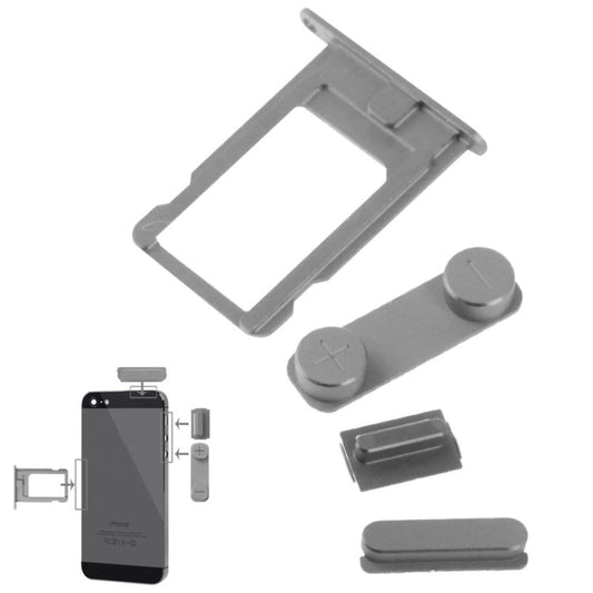 4 in 1 for iPhone 5 & 5S Original Alloy Material Colorful Nano SIM Card Tray + Volume Button + Power Button + Mute Button, For iPhone 5 & 5S