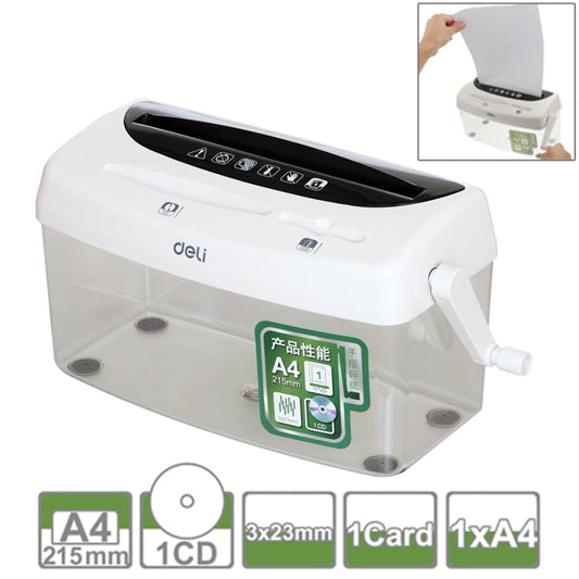Deli Office Series Hand-cranked A4 / CD / Card Desktop Paper Shredder, Waste-bin Volume: 4L (No. 9935)(White)