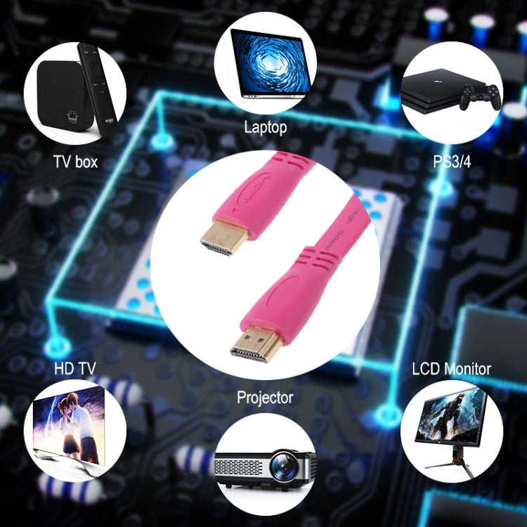 1.5m Gold Plated HDMI to HDMI 19Pin Flat Cable, 1.4 Version, Support Ethernet, 3D, 1080P, HD TV / Video / Audio etc, Length: 1.5m (Magenta)