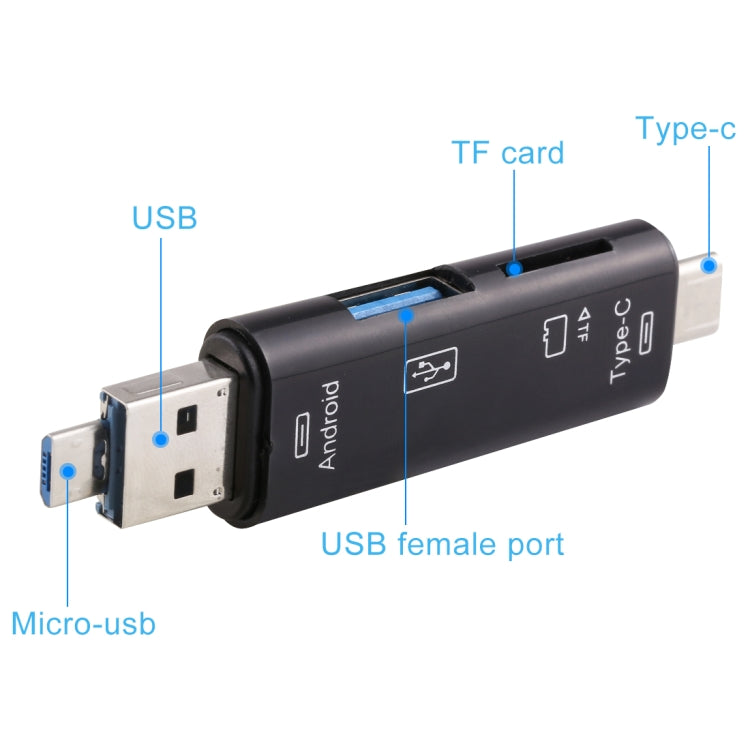D-188 3 in 1 TF & USB to Micro USB & Type-C Card Reader OTG Adapter Connector