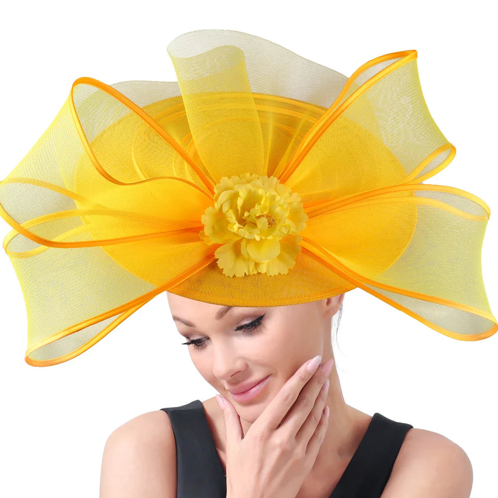 Eegant Wedding Big Size Fascinator Hat Women Flower Multimodal Hair Top Clips Hat Ladies Cocktail Church Party Hairdress