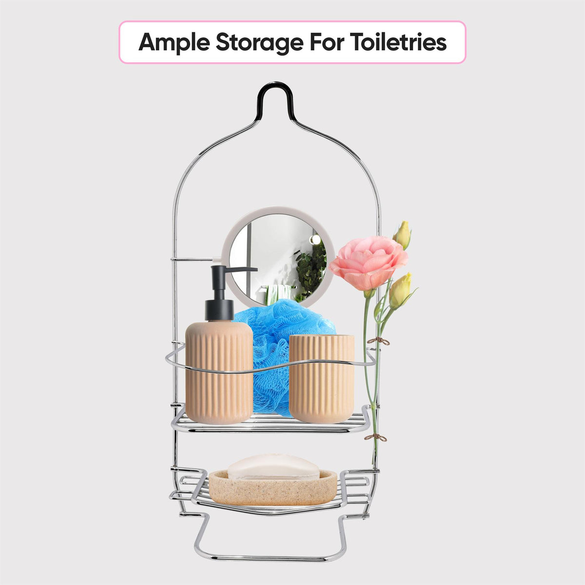 Chrome Bathroom Accessory Storage Trolley Shower Caddy Roll Holder Iron Wire