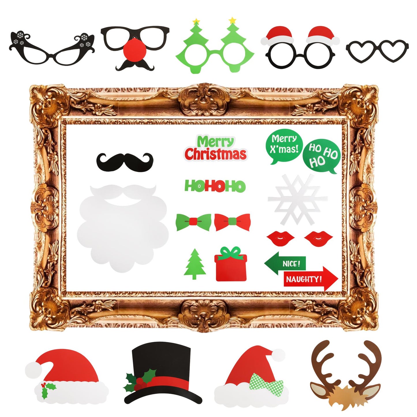 25pc Christmas Novelty Photo booth Selfie Frame & Props Photobooth