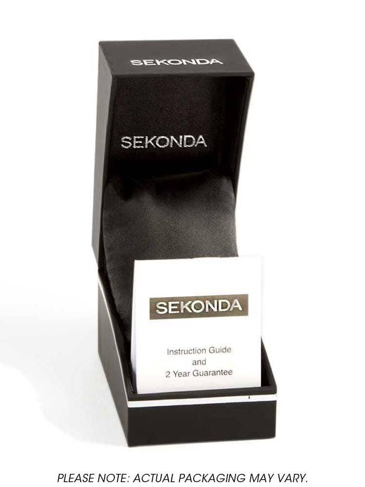 Sekonda Ladies Basic Round Gold Plated Dial Blue Leather Strap Watch 2813
