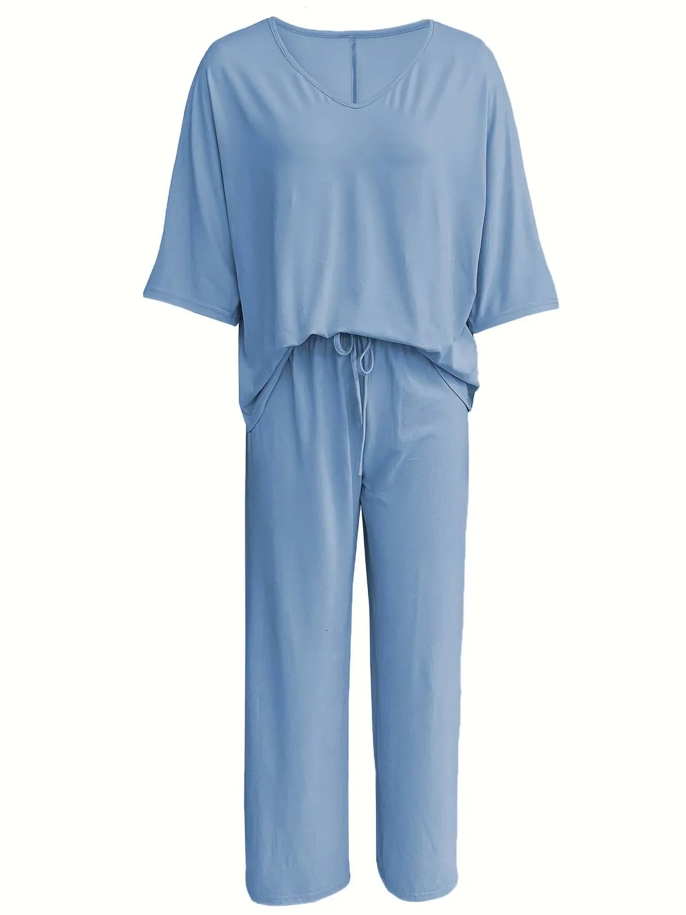 Cross border Europe and America 2025V collar bat sleeve casual loose wide leg pants set for women