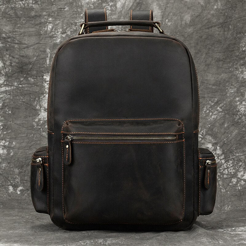 Vintage Genuine Leather Man& Travel Backpack Laptop Daypack Real Leather School Bag Big Travel Rucksack