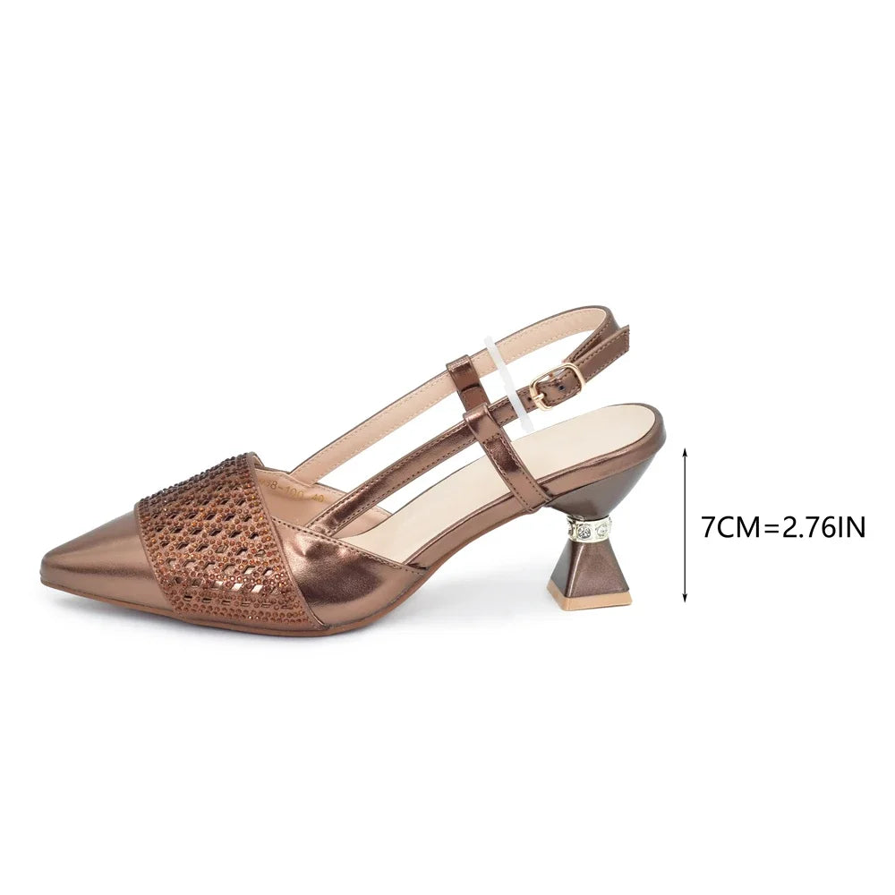 Women's Italian Shoes and Matching Bags Sets Decorated with Rhinestone Fashion
