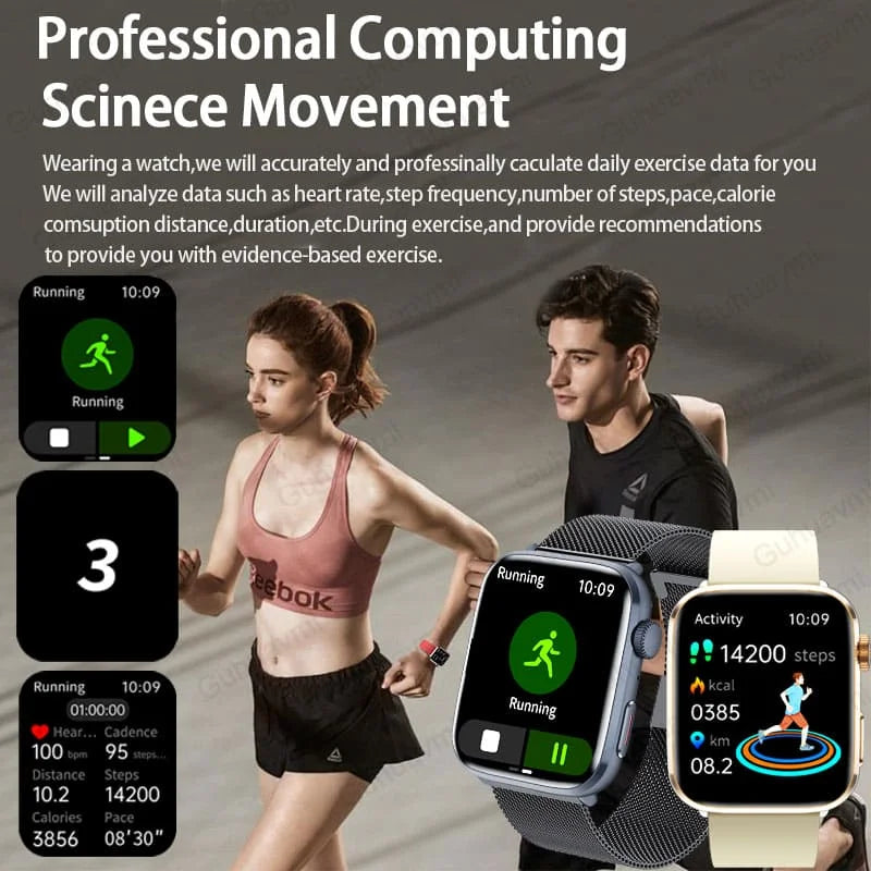 2025 AI Diagnosis NFC Smart Watch Women 1.85 inch AMOLED Blood pressure Heart Rate Temperature BT call Smartwatches Men For IOS