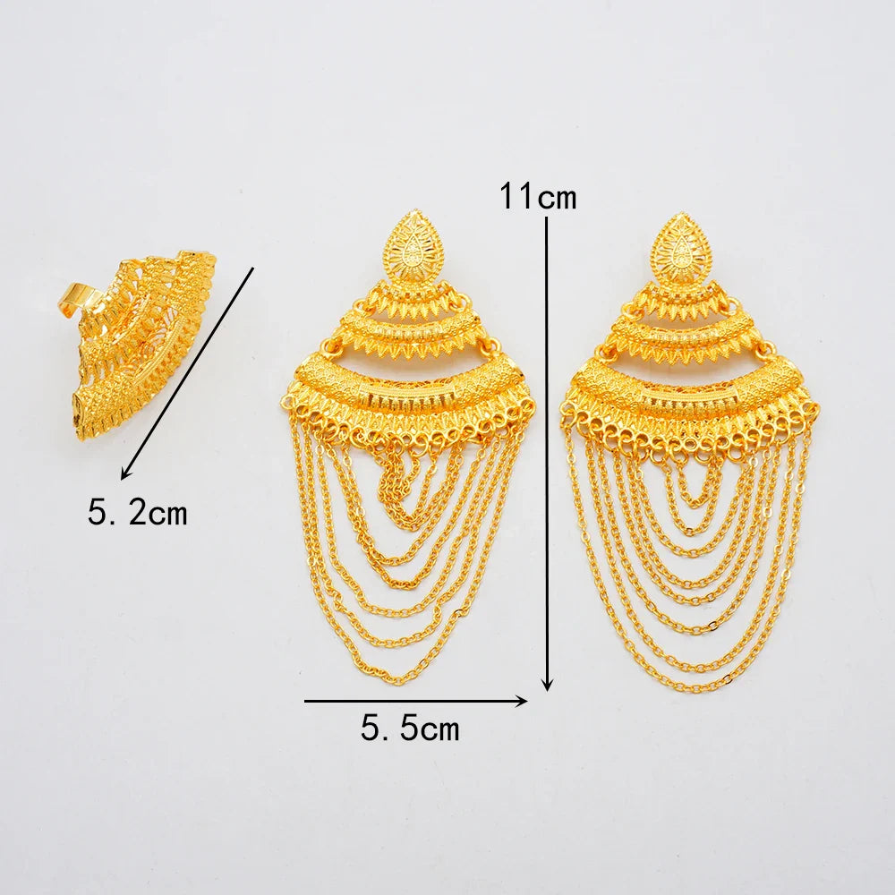 Bohemia Long Tassels Earrings African Dubai Gold Color Drop Earrings For Women Pendant Stud Earrings Wedding Jewellery Gifts