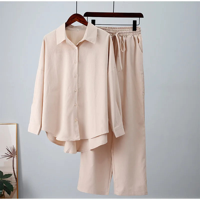 Holiday Wide Leg Pants Set Two Piece Set Women Vintage Boho Maxi Shirt Autumn Casual Loose Work Streetwear Y2k 2025 Outfits