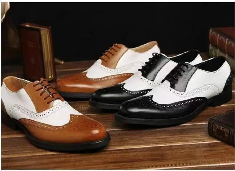 Men's Leather Shoes New Brogue Carved Large Size Shoes for Men Color Matching Quality Business Drive Men's Dress Leather Shoes