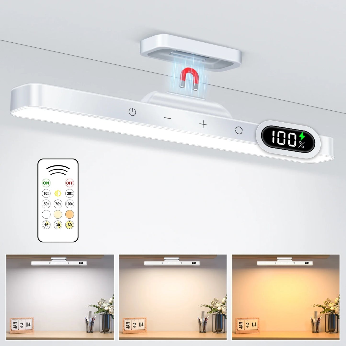 Rechargeable LED Mirror & Cabinet Light Bar – 3 Color, Dimmable, Magnetic, Remote Control