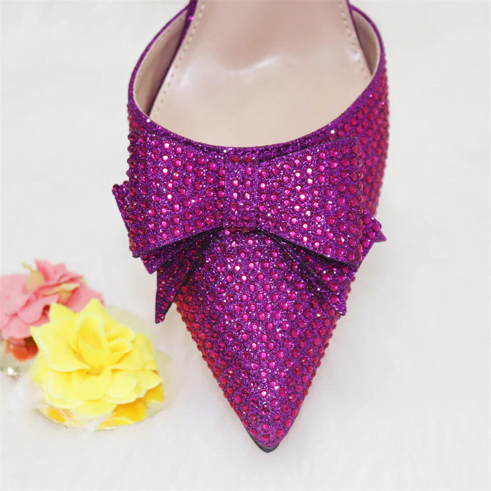 Women's Elegant Embellished Shoes and Bag Set Pointed Toe Pumps for Wedding Party