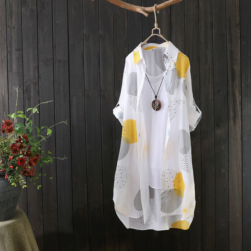 Temperament Casual Woman Shirt Fashion Loose Blouse Woman Elegant Long Sleeve Blouse Holiday Weekend Sun Protection Shirt