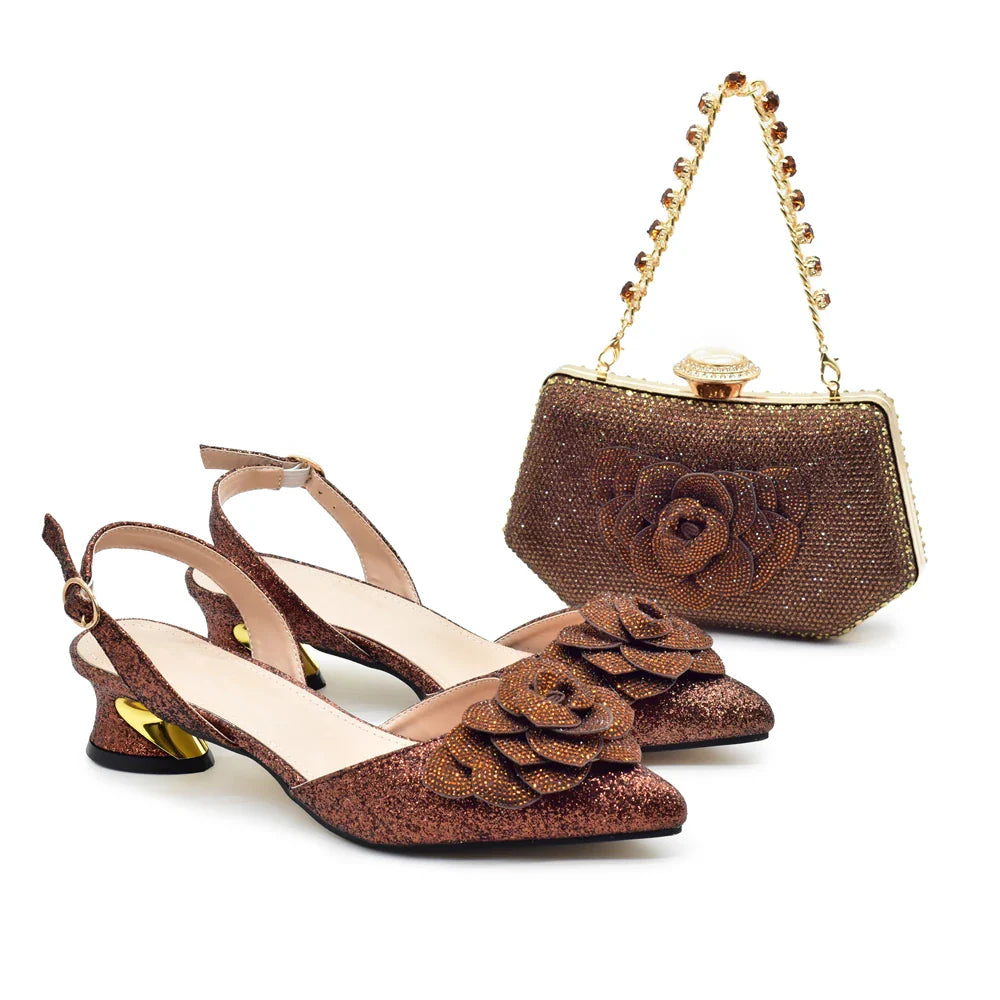 Women's Shoe and Bag Set Latest Luxury Italian Rhinstone Design for Wedding and Party