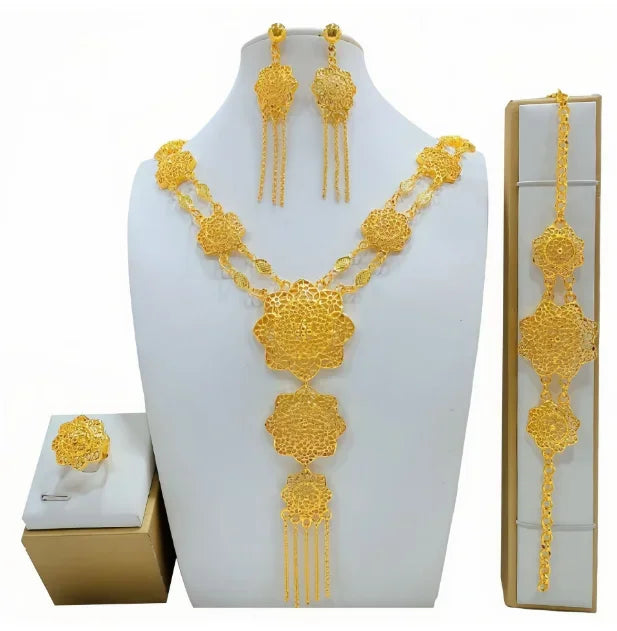 Dubai Necklace Earrings For Women Wedding 24k Gold Plated African Jwellery Bridesmaid Party Gift  Bridal Dubai Jewelry Sets