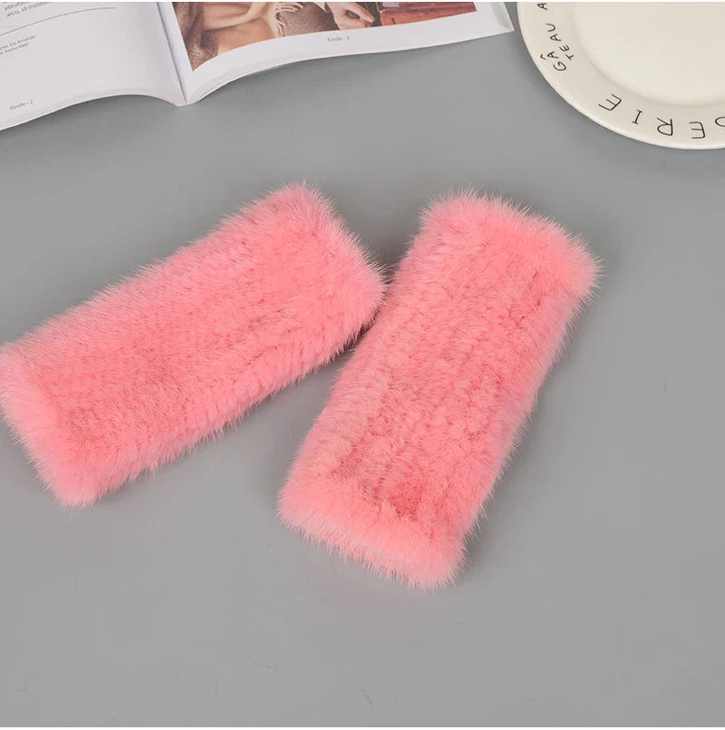 2025 New Brand Style Top Quality Women's 100% Winter Warm Real Mink Fur Knitted Half Finger Gloves Girls Typing Mittens