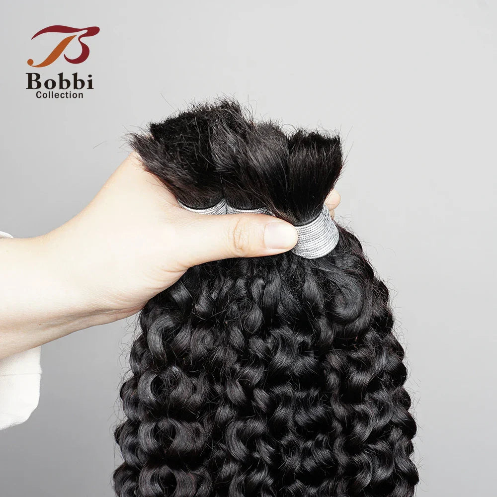 100% Human Hair Bulk for Braiding 1 Bundle Jerry Curly Natural Black Indian Remy Human Boho Braiding Hair Bulk Extensions Bobbi