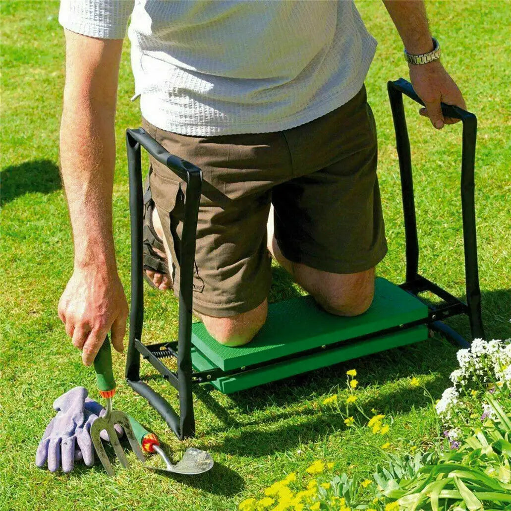 Heavy Duty Garden Kneeler Seat, Thickend Soft Eva Pad, Foldable Garden Stool Pouch, Steel Frame, Gardening Bench