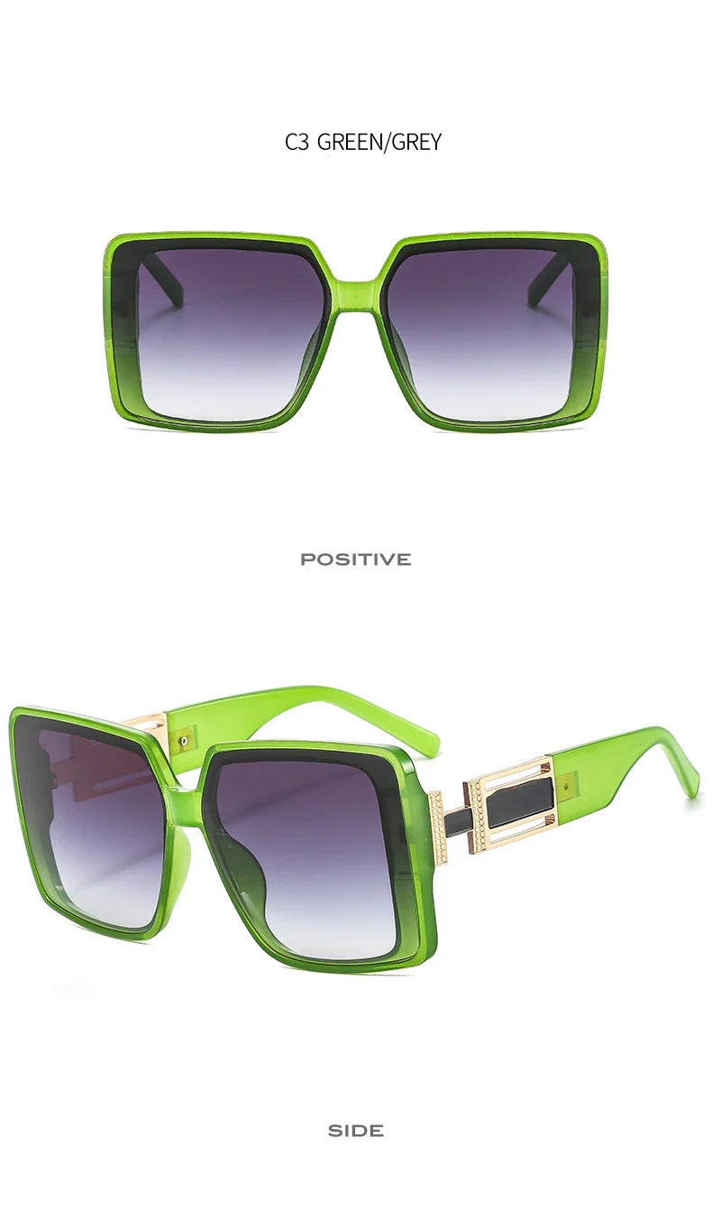 Fashion Brand Square Sunglasses For Woman Luxury Oversized Gradient Shades Sun Glasses Female Elegant Green Big Frame Eyewear