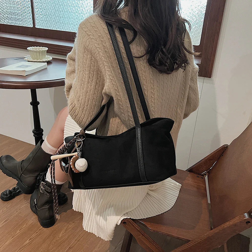 Autumn and Winter Vintage Women's Bag Suede Shoulder Bag Luxury Designer Top Handle Clutch Bag Purse for Women Retro Handbags