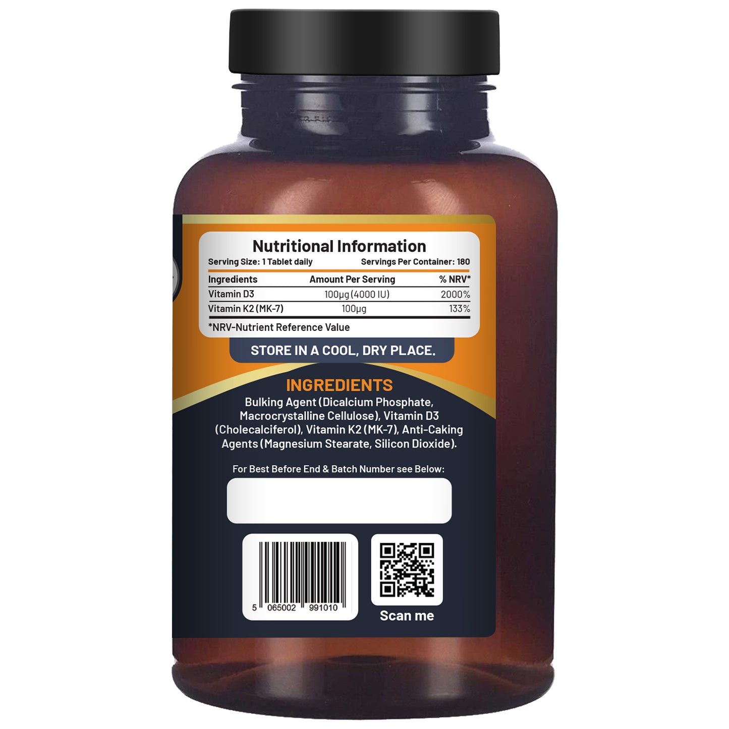 Vitamin D3 4000IU & K2 MK7 100μg Vegetarian 180 Tablets Supplement for Immune Support Calcium Boost, Bone & Muscle by Prowise