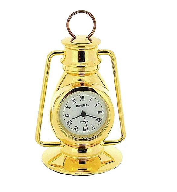 Miniature Clock Gold Plated Metal Hurricane Lamp Solid Brass IMP77 - CLEARANCE NEEDS RE-BATTERY