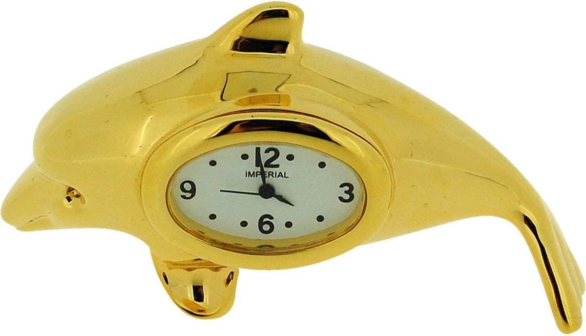Miniature Clock Gold Plated Free Standing Dolphin Solid Brass IMP1062G  CLEARANCE NEEDS RE-BATTERY
